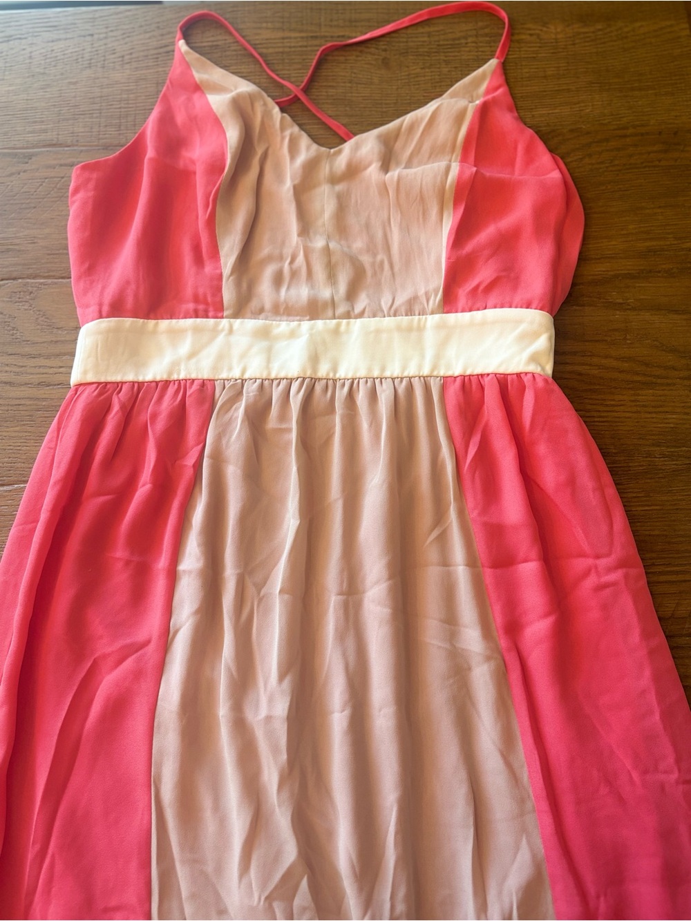 Pink Owl Coral and Beige Colorblock Spaghetti Strap Maxi Dress - Picture 5 of 6